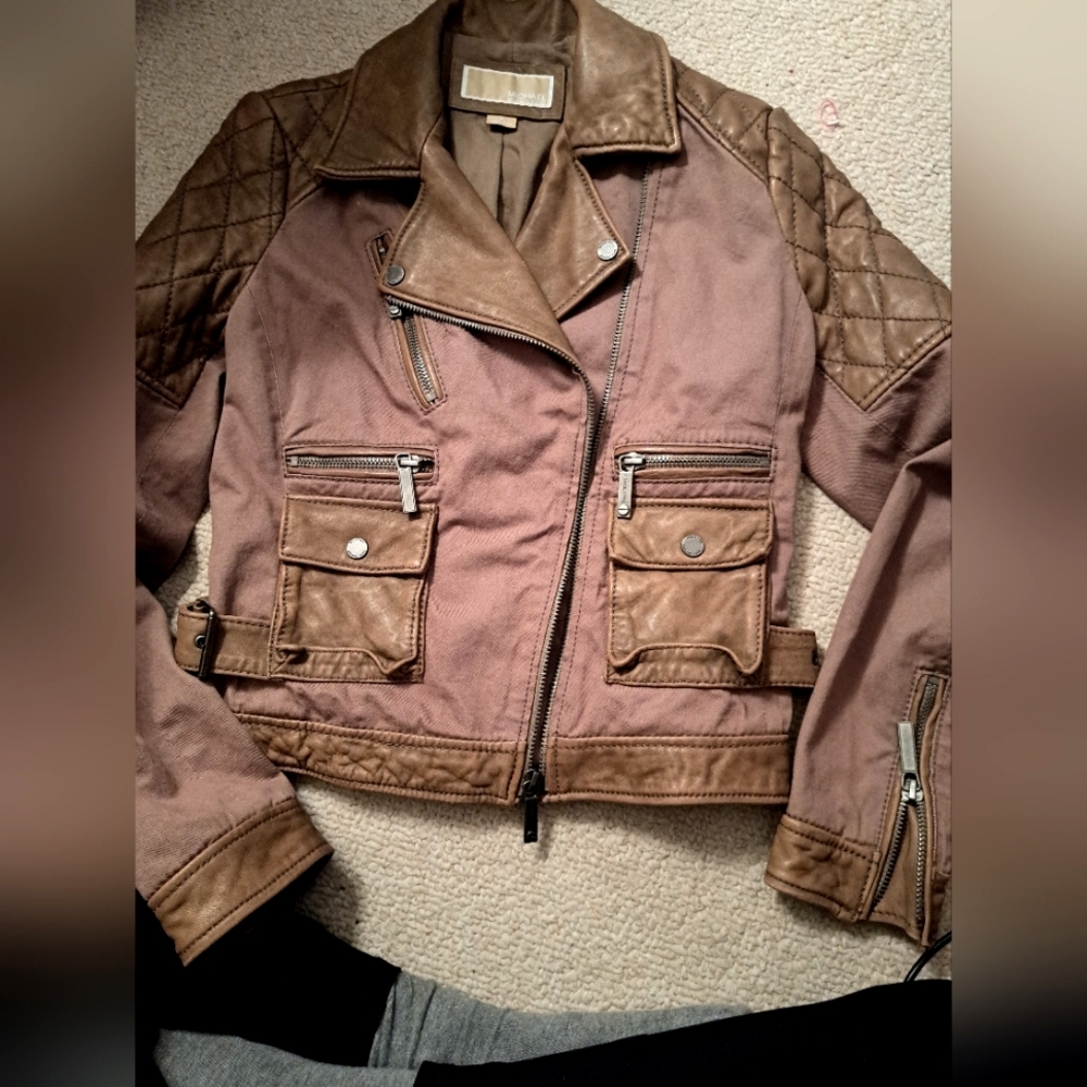 Michael kors leather jean jacket small